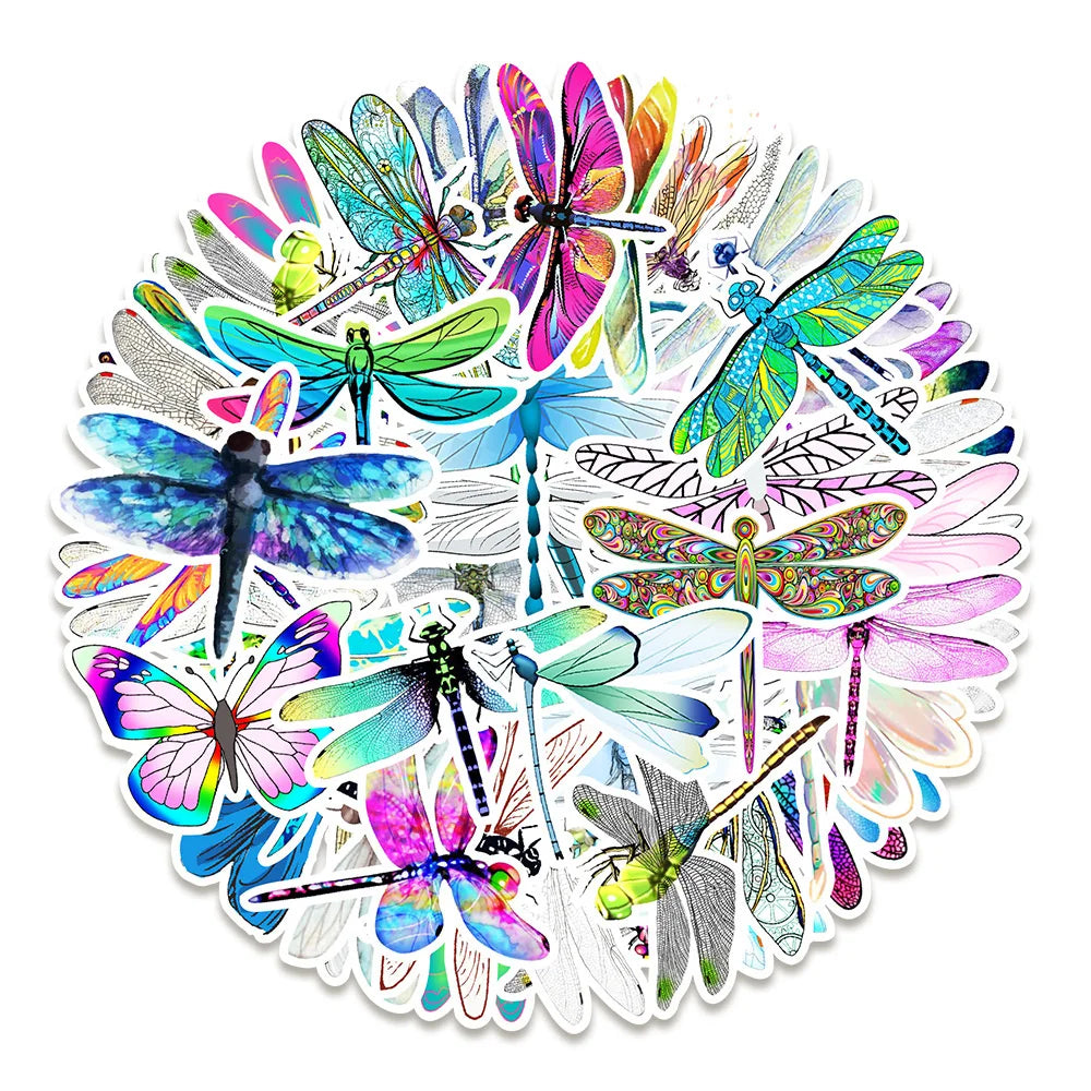 50PCS Summer Dragonfly Fresh Graffiti Decoration Computer Mobile Phone Water Cup Suitcase Waterproof Sticker