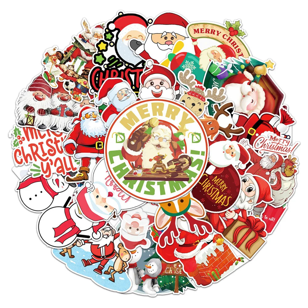 50/PCS Merry Christmas Doodle Santa Claus Christmas Tree DIY Decoration Laptop Skateboard New Year Gift Sticker