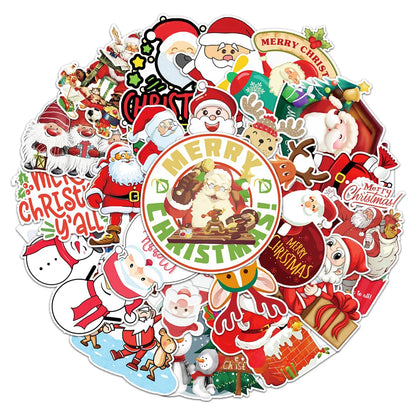 50/PCS Merry Christmas Doodle Santa Claus Christmas Tree DIY Decoration Laptop Skateboard New Year Gift Sticker