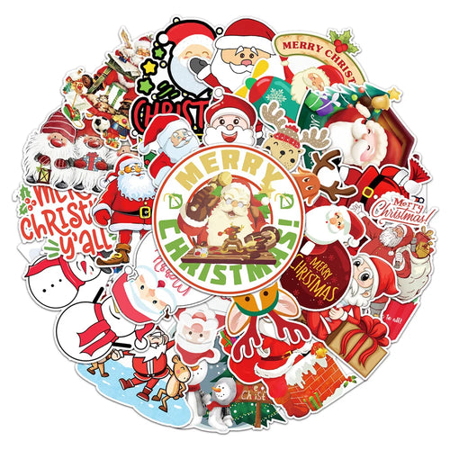 50/PCS Merry Christmas Doodle Santa Claus Christmas Tree DIY Decoration Laptop Skateboard New Year Gift Sticker