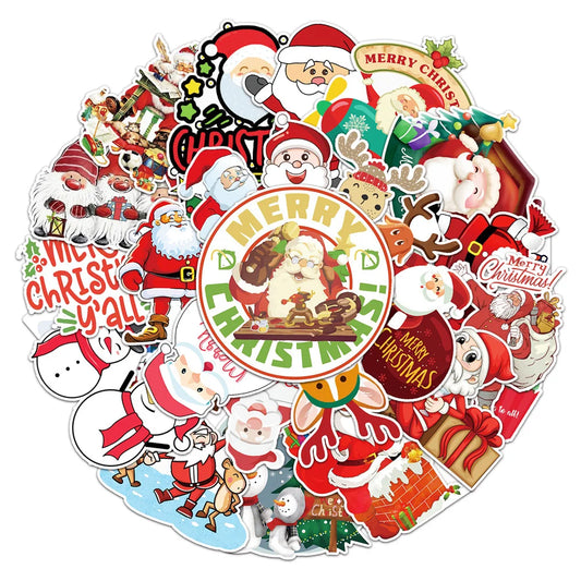 50/PCS Merry Christmas Doodle Santa Claus Christmas Tree DIY Decoration Laptop Skateboard New Year Gift Sticker