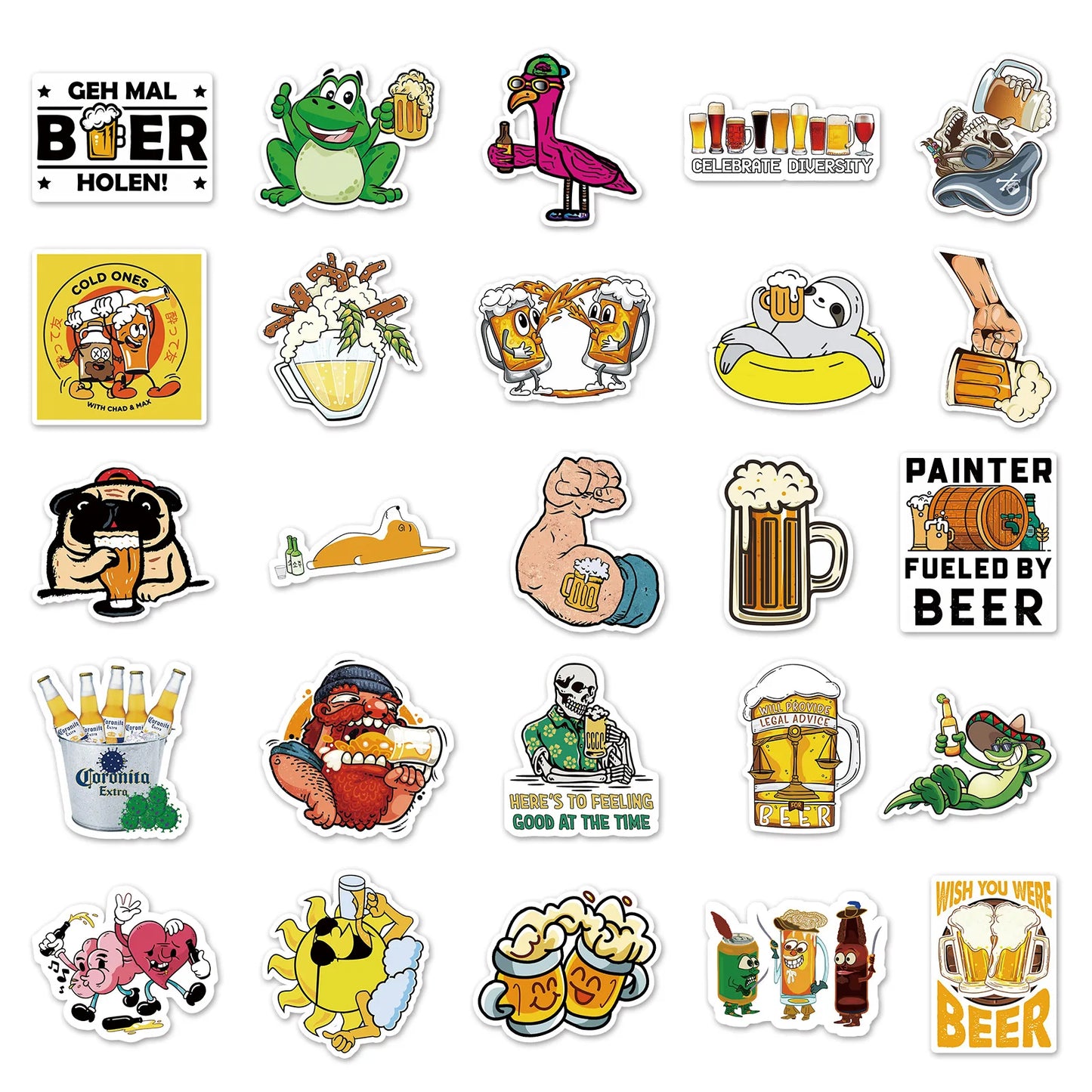 50PCS Beer Graffiti Fun Skateboard Tide Brand Trolley Case Bike Scooter Water Cup Waterproof Sticker