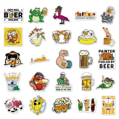 50PCS Beer Graffiti Fun Skateboard Tide Brand Trolley Case Bike Scooter Water Cup Waterproof Sticker