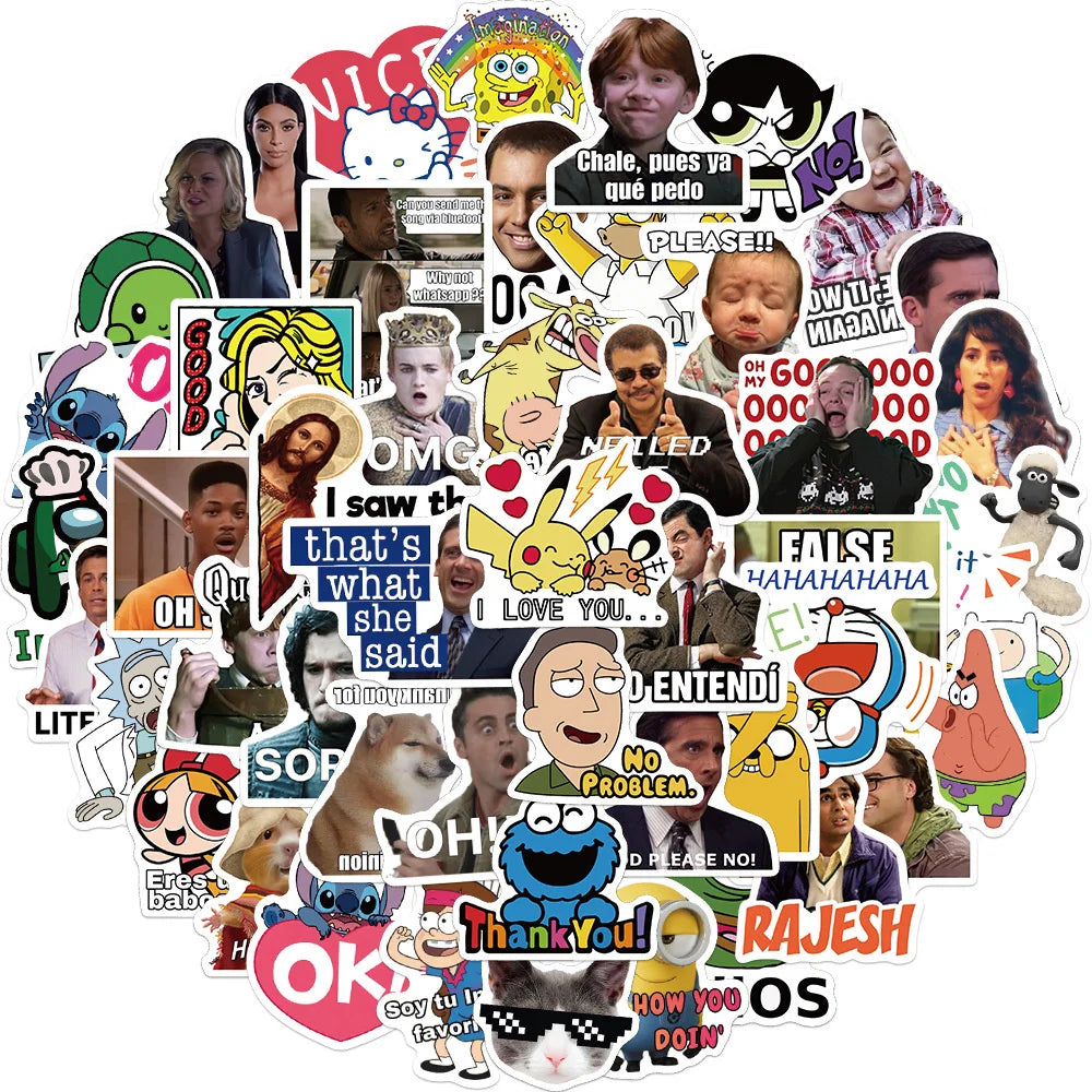 50PCS Cartoon Character Social Emoticon Package Graffiti Stickers Decorative Luggage Laptop Thermos