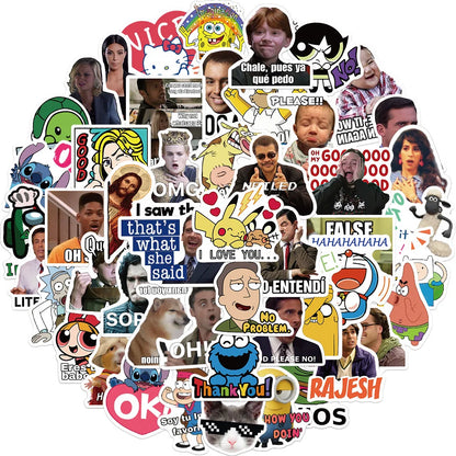 50PCS Cartoon Character Social Emoticon Package Graffiti Stickers Decorative Luggage Laptop Thermos