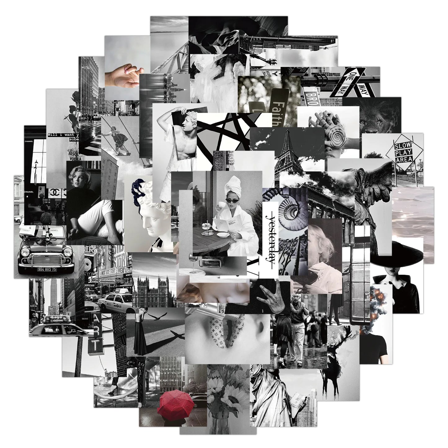 50PCS cartoon black and white style decaying urban decoration style graffiti stickers, personalized, fashionable and creative trend DIY exquisite decorative decal cups, helmets, skateboard popular sticker toys