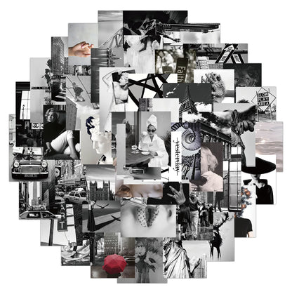 50PCS cartoon black and white style decaying urban decoration style graffiti stickers, personalized, fashionable and creative trend DIY exquisite decorative decal cups, helmets, skateboard popular sticker toys