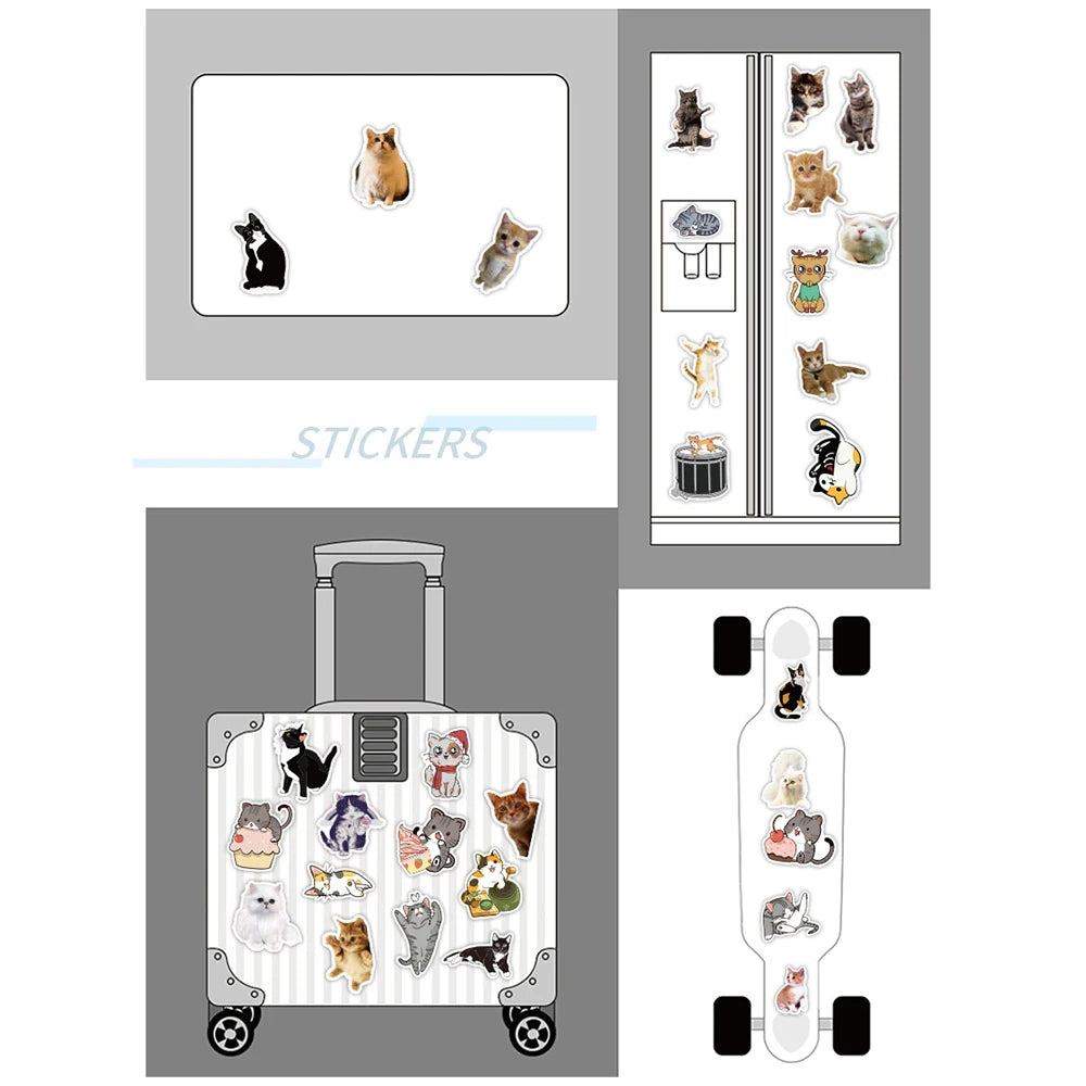 50PCS Cat Cute Graffiti Stickers Suitcase Skateboard Refrigerator Laptop Stickers