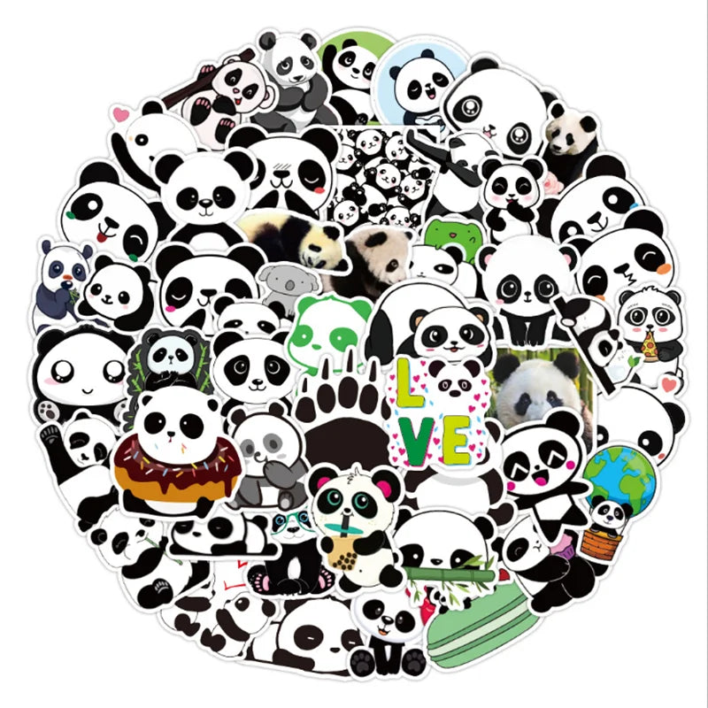 50PCS Cute Panda Graffiti Sticker Waterproof Luggage Laptop Scooter Water Cup Decoration Toy
