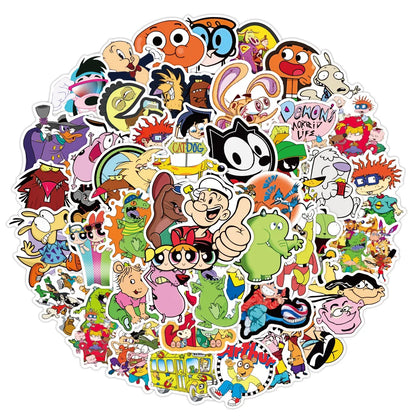 50pcs Classic 90s Cartoon Doodle Waterproof Skateboard Travel Suitcar Phone Laptop Luggage Cute Sticker