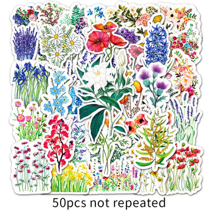 50 pieces of plant flower graffiti stickers, suitable for luggage, luggage notebooks, handbooks, decoration, waterproof stickers and toys