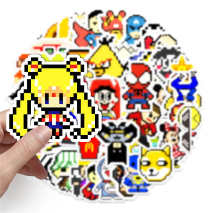 50PCS Mosaic Pixel Waterproof Sticker Luggage Laptop Scooter Car Motorcycle Cartoon Sticker