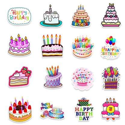 50 Cartoon Happy Birthday Graffiti Decorative Scooter, Luggage, Laptop Waterproof Sticker Toys