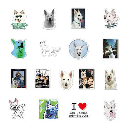 50PCS White Swiss Shepherd Dog Graffiti Dog Sticker Guitar Fridge Luggage Guitar Toy Sticker