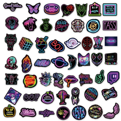 50PCS New Neon Creative Cartoon DIY Graffiti Notebook Scrapbook Skateboard Guitar Suitcase Toy PVC Sticker