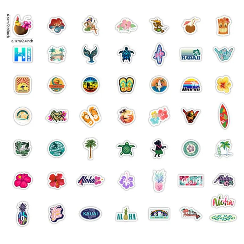 50PCS Hawaii Holiday Flower Stationery Case Handbook Summer Fresh Mobile Phone Decoration Graffiti Sticker