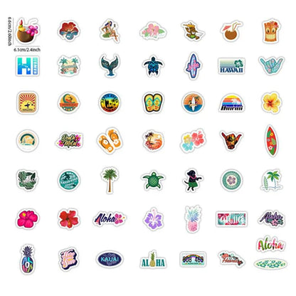 50PCS Hawaii Holiday Flower Stationery Case Handbook Summer Fresh Mobile Phone Decoration Graffiti Sticker