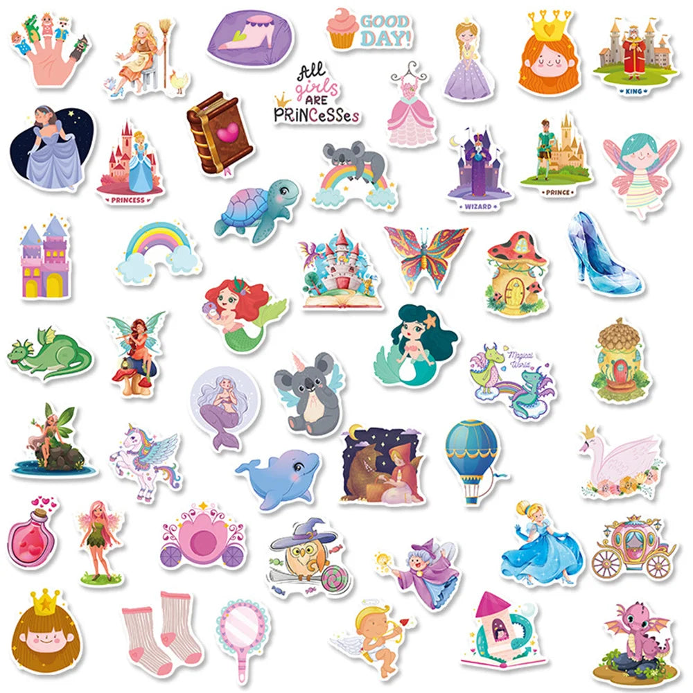50PCS Little Princess Gift Sticker Girl Fun Graffiti Waterproof Skateboard Laptop Children Toy Cartoon Sticker