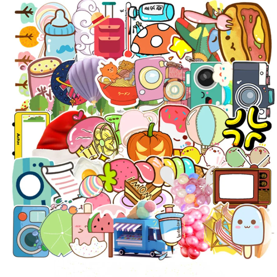 50 cartoon airplane graffiti stickers, stickers for decorating suitcases, guitars, laptops, mobile phones, helmets, toys