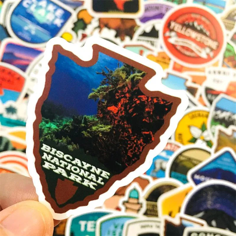 100PCS Pack Classic Cartoon Park USA Camping Outdoor Adventure Graffiti Series Decorative Style Graffiti Stickers Personalised Fashion Creative DIY Exquisite Decorative Decals Mugs Helmets Skateboards Popular Stickers Toys
