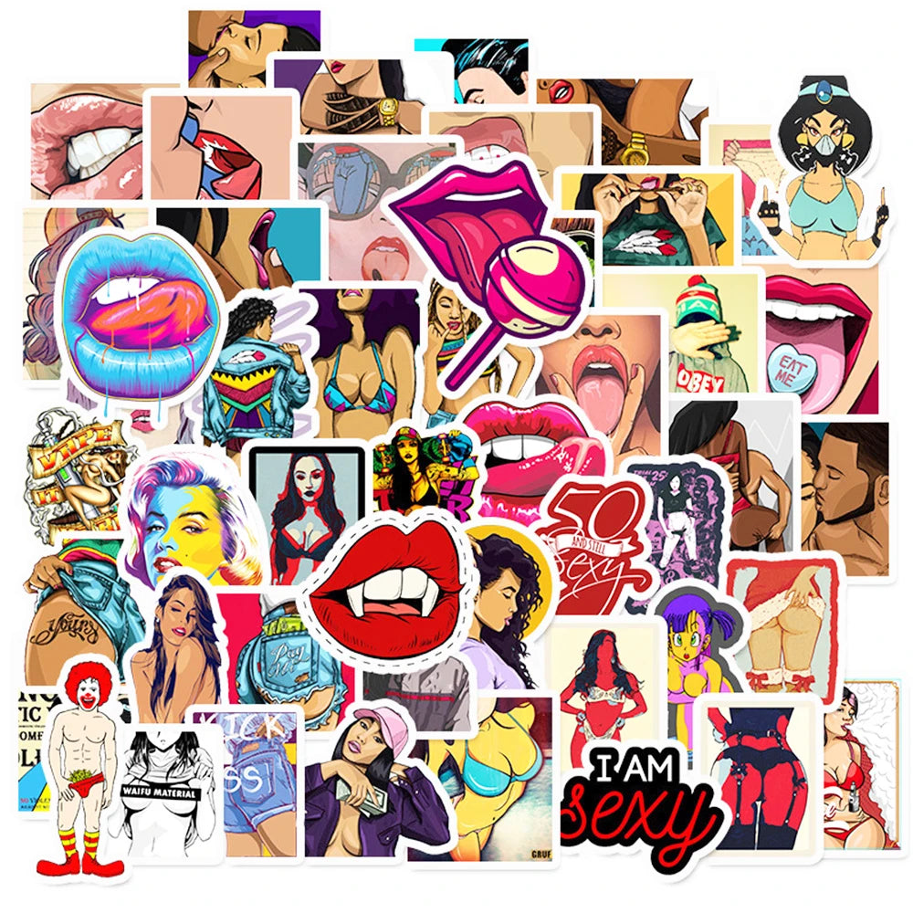 50PCS Temptation Sexy Urban Beauty Graffiti Decals Ipai Diary Laptop Guitar Skateboard PVC Waterproof Sticker
