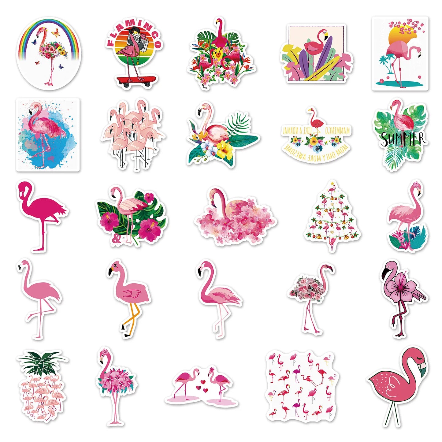 100PCS Art Illustration Popular Creative Cute Cartoon Animal Flamingo Decorative Style Graffiti Stickers Personality Fashion Creative DIY Exquisite Decorative Decals For Cups, Helmets, Skateboards Popular Stickers Toys