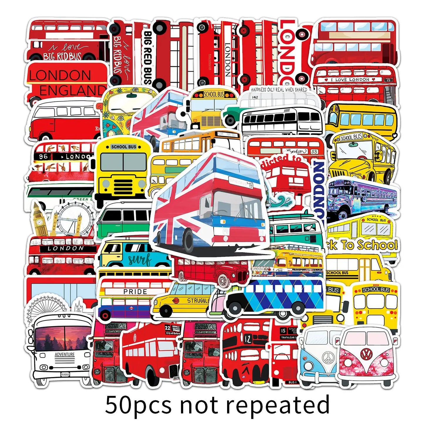 50pcs Cartoon Bus Graffiti Sticker DIY Suitcase Notebook Guitar Star Children's Sticker Waterproof