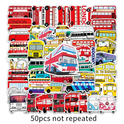 50pcs Cartoon Bus Graffiti Sticker DIY Suitcase Notebook Guitar Star Children's Sticker Waterproof