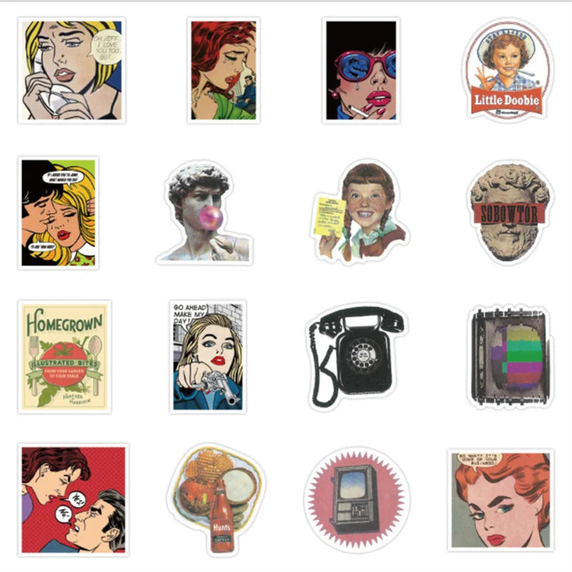 50 pieces of European and American retro cartoon graffiti stickers, suitable for DIY decoration stickers on laptops, refrigerators and cars