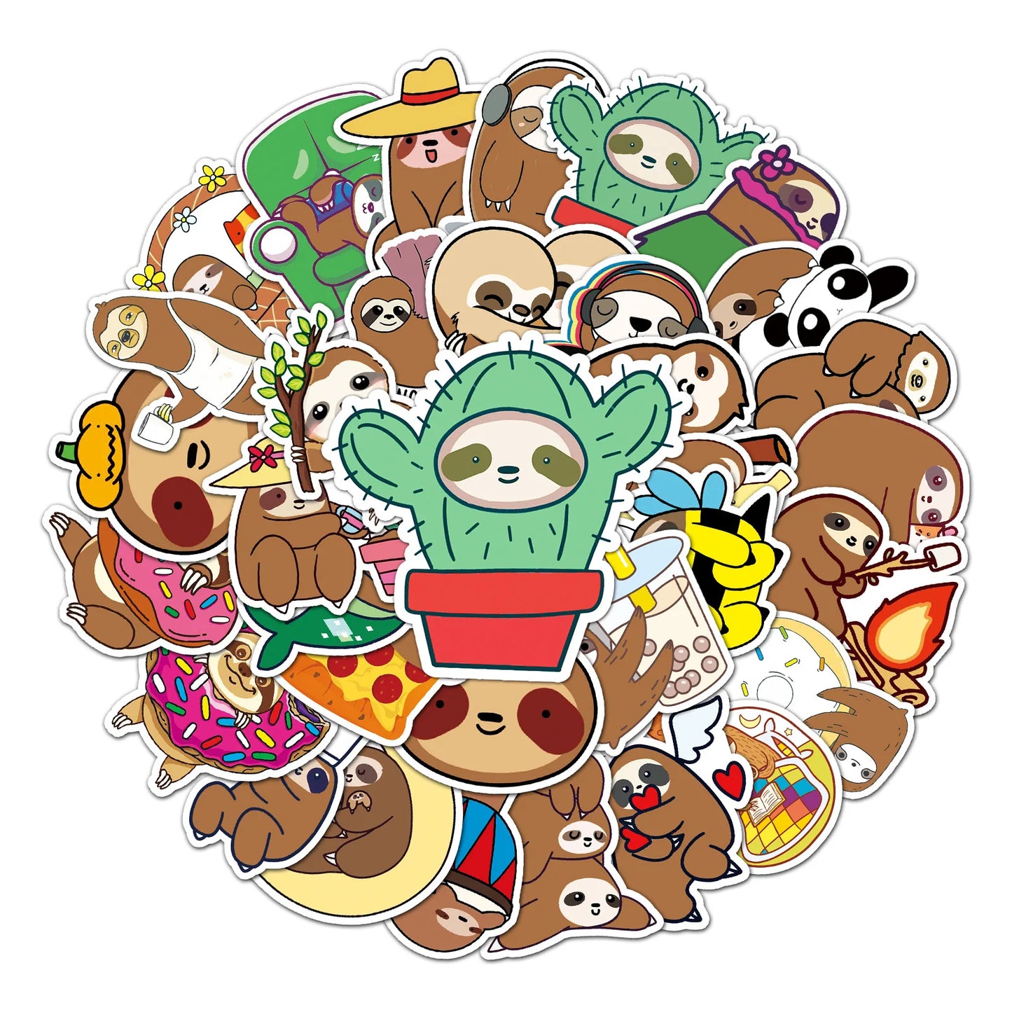 50PCS Cute Cartoon Sloth Personality Fun Skateboard Trolley Case Bike Scooter Water Cup Waterproof Sticker