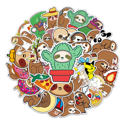 50PCS Cute Cartoon Sloth Personality Fun Skateboard Trolley Case Bike Scooter Water Cup Waterproof Sticker