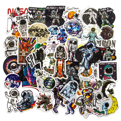 50PCS Astronaut Space Station Cartoon Stickers Rocket Moon Universe Computer Trolley Case Graffiti Stickers