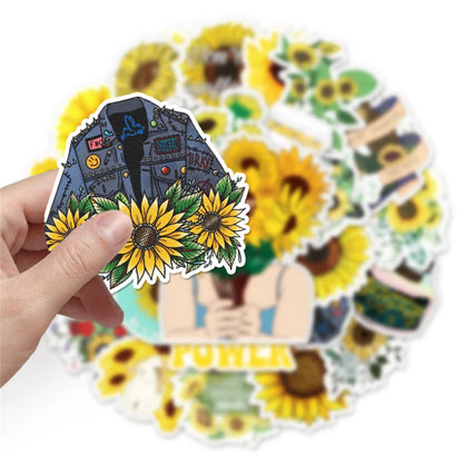 50 pieces of cartoon color sunflower graffiti stickers, personalized trolley, notebook, planner, decorative waterproof sticker toys