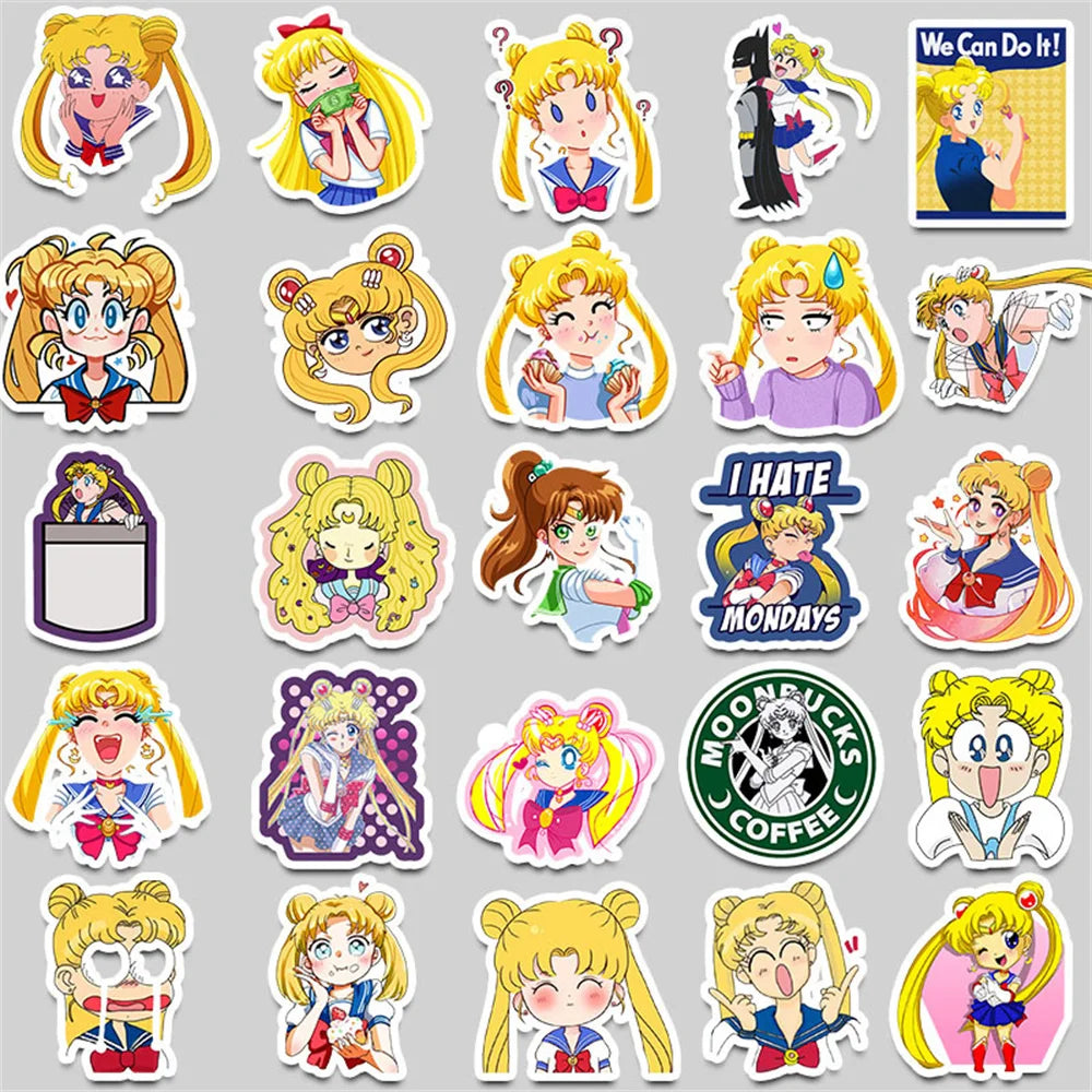 50PCS Super Cute Sailor Moon Stickers Sailor Moon Graffiti Decoration Personalized Suitcase Guitar Waterproof