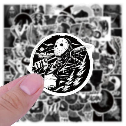 50PCS Black and White Stickers Thriller Demon Character Skateboard Laptop Spoof Waterproof Sticker