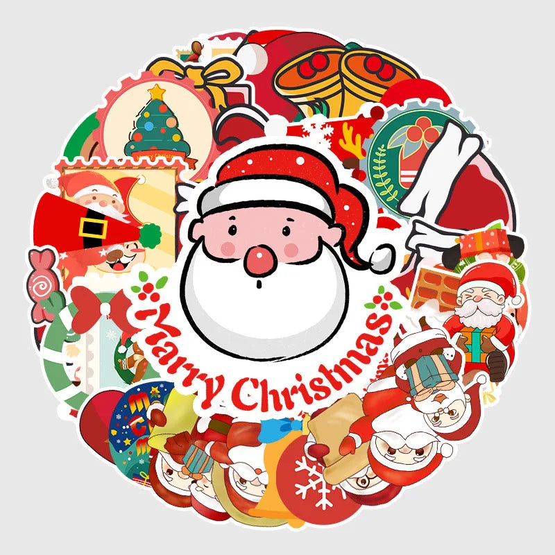 50 pieces of cartoon Christmas decorative style graffiti stickers, personalized, fashionable and creative DIY exquisite decorative decal cups, helmets, skateboard popular sticker toys