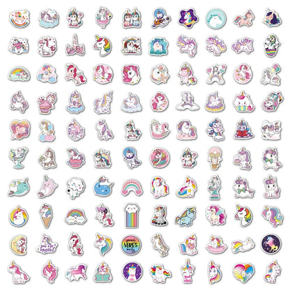 100PCS Rainbow Unicorn Cartoon Graffiti Sticker Scooter Laptop Waterproof Guitar Decoration Toy
