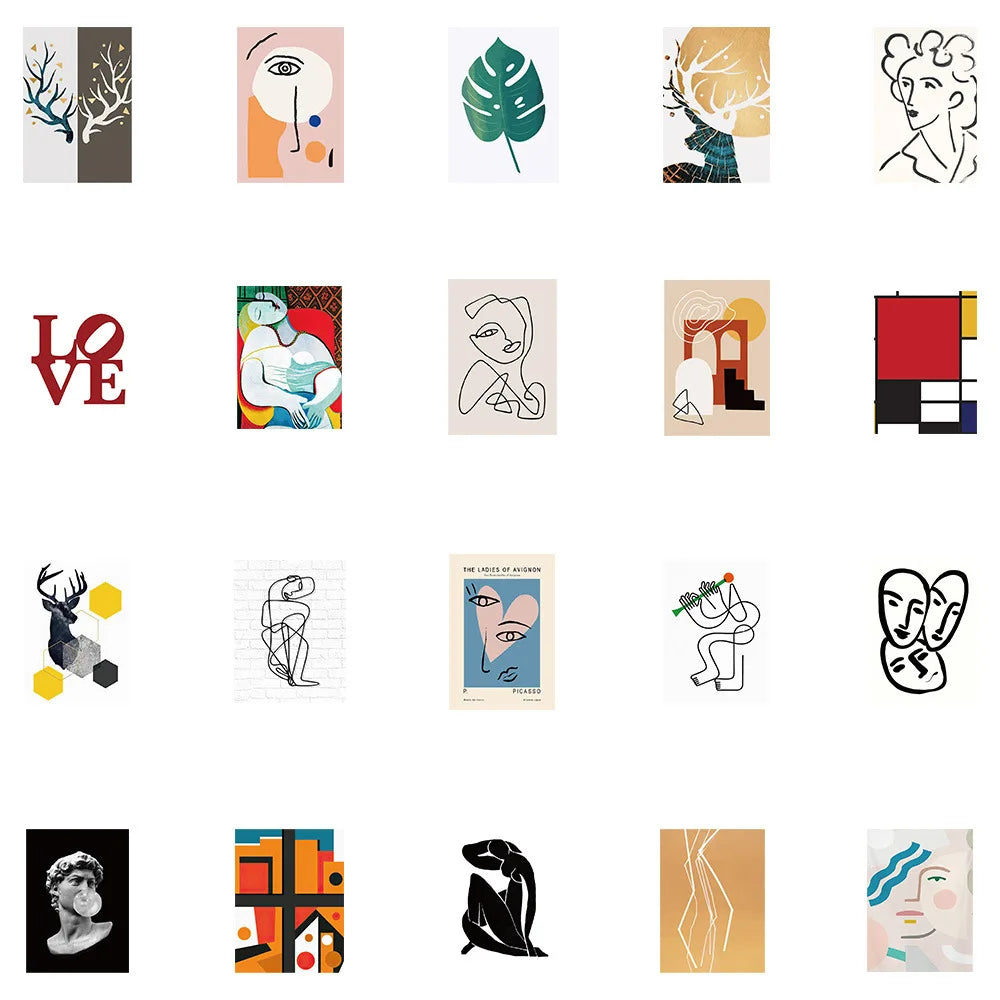 50PCS Art Illustration Popular Creative Cartoon Painting Artwork Series Decorative Style Doodle Stickers Personalised Fashion Creative DIY Exquisite Decorative Decals Suitable For Mugs, Helmets, Skateboards Popular Stickers Toys