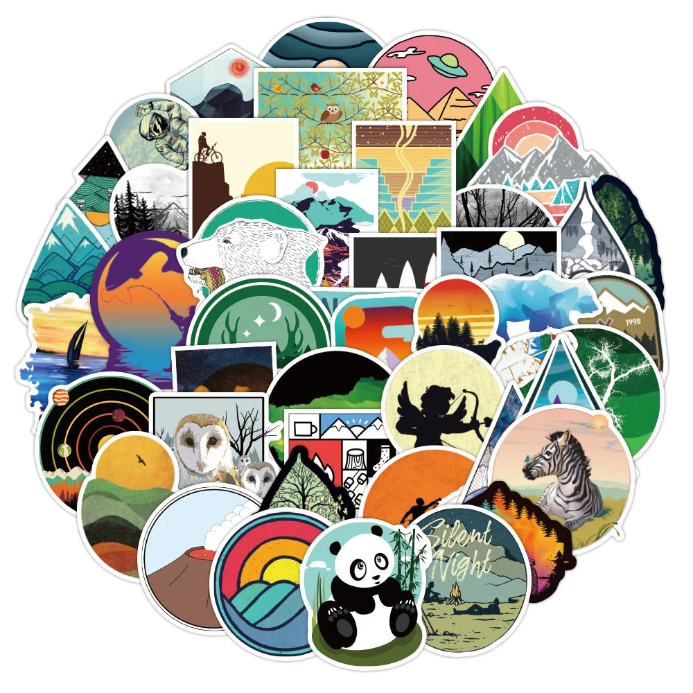 50PCS Outdoor Scenery Sticker Graffiti Laptop Guitar Motorcycle Luggage Skateboard Bike Waterproof Sticker
