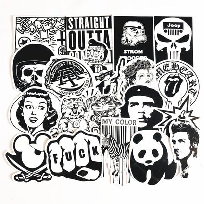 50PCS Creative Cartoon Trend Band Black and White Stickers Suitcase Notebook Helmet Car Decoration Stickers