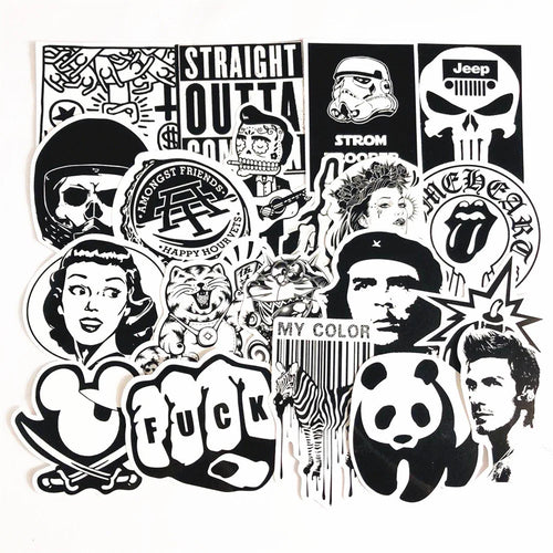50PCS Creative Cartoon Trend Band Black and White Stickers Suitcase Notebook Helmet Car Decoration Stickers