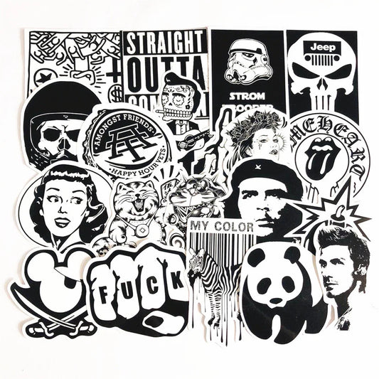 50PCS Creative Cartoon Trend Band Black and White Stickers Suitcase Notebook Helmet Car Decoration Stickers