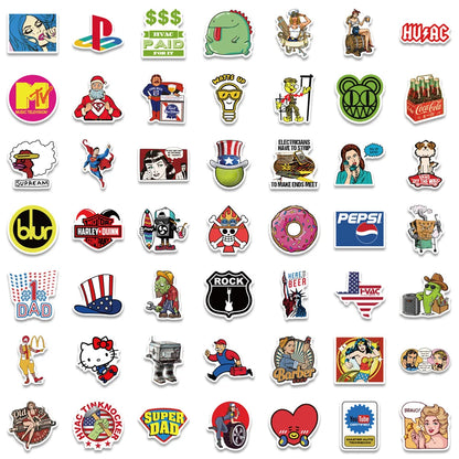 100PCS European and American Tide Brand Waterproof Graffiti Sticker Suitcase NotebookMobilePhoneRefrigeratorHelmet