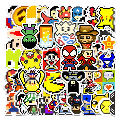 50PCS Mosaic Pixel Waterproof Sticker Luggage Laptop Scooter Car Motorcycle Cartoon Sticker