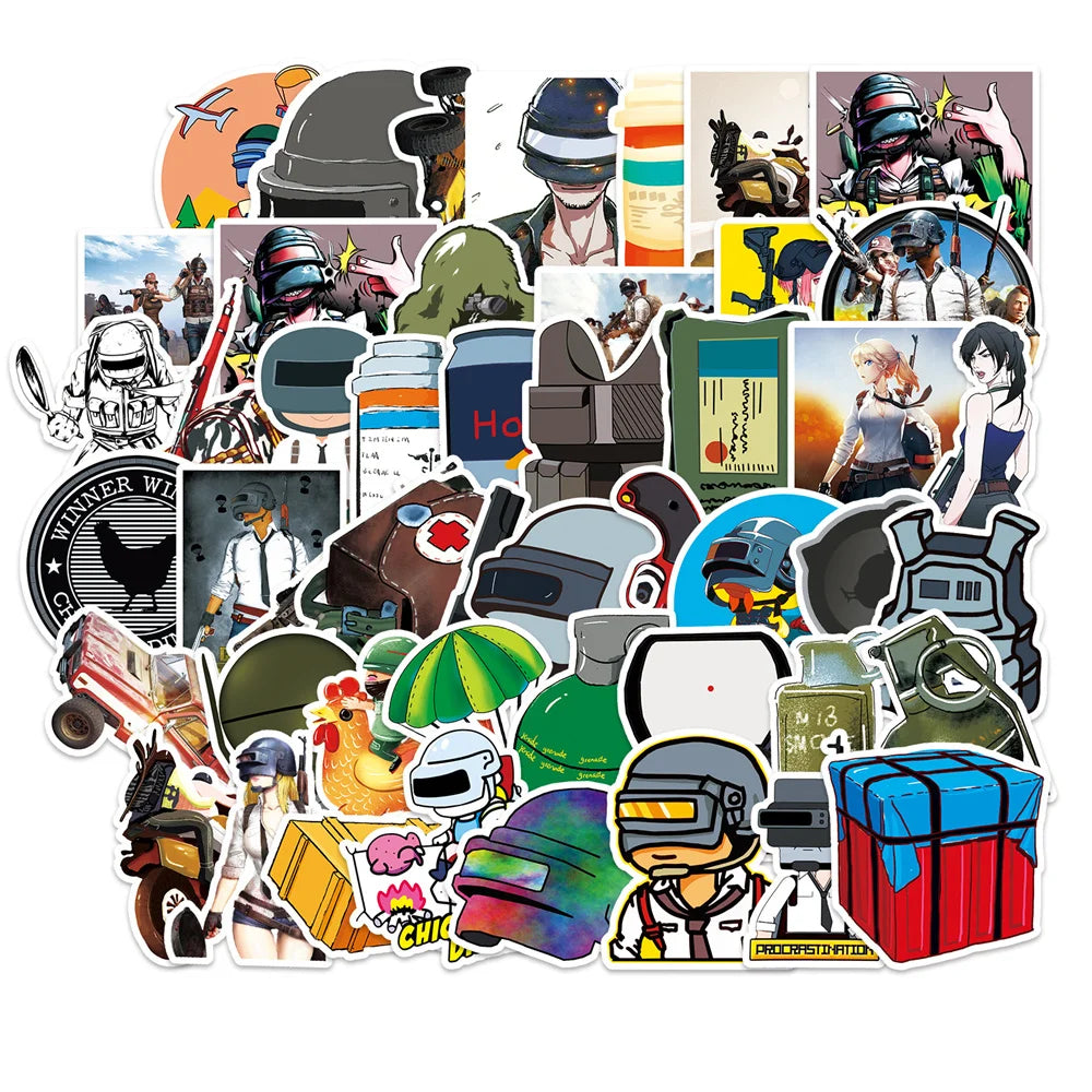 50PCS Game pubg Graffiti Sticker iPad Suitcase Skateboard Helmet Luggage Laptop Classic Toy Waterproof Sticker