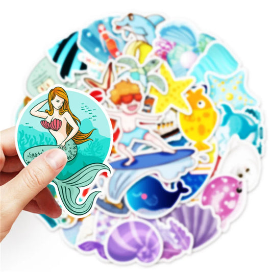 50 cute cartoon summer surfing marine life mermaid graffiti luggage notebook decoration stickers