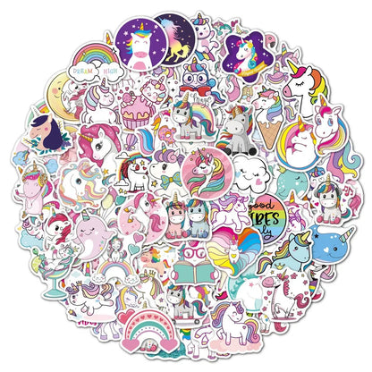 100PCS Rainbow Unicorn Cartoon Graffiti Sticker Scooter Laptop Waterproof Guitar Decoration Toy