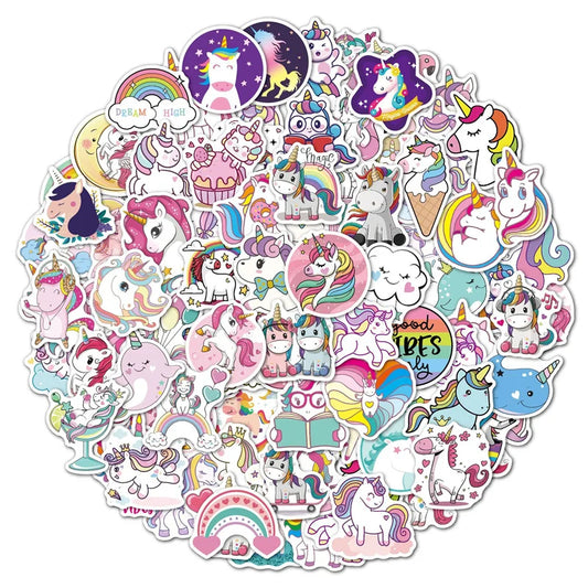 100PCS Rainbow Unicorn Cartoon Graffiti Sticker Scooter Laptop Waterproof Guitar Decoration Toy