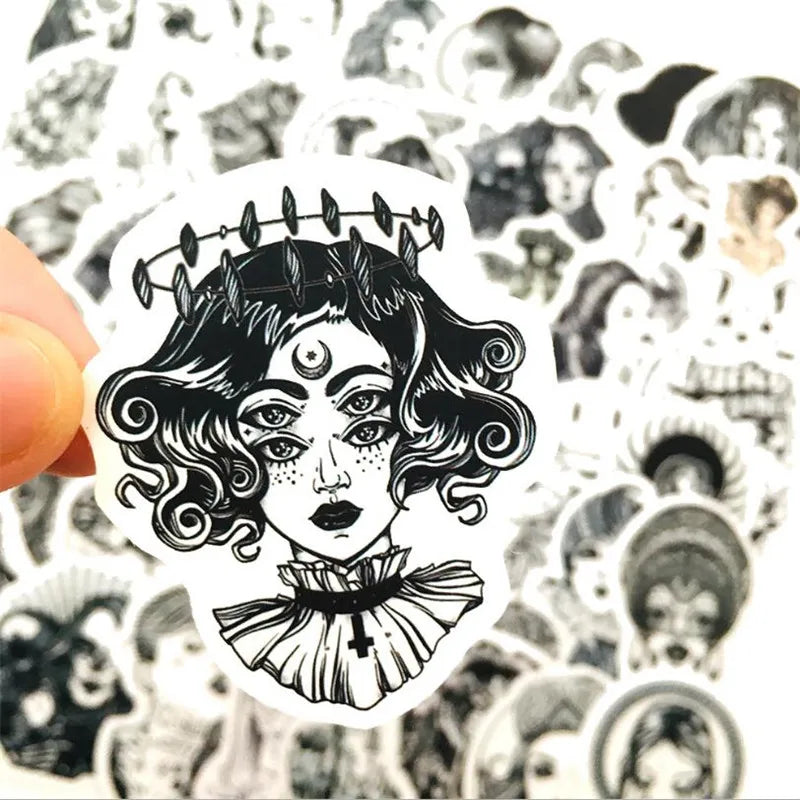 50PCS Beauty Black And White Series Self-Adhesive Dumb Flm Stationery Diary Skateboard Waterproof Stickers