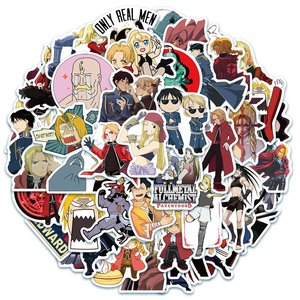 50PCS Fullmetal Alchemist Stickers, Alchemy Circle & Chibi Character Doodles for Anime Fans and Brotherhood Vibes